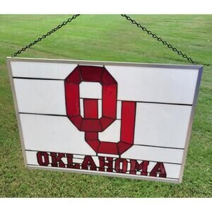 VTG University of Oklahoma OU Sooners Stained Glass Hanging Panel Aluminum 22x16